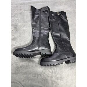 Size 11 Women's Justfab Brown Morgane Leather Round Toe Pull On Biker Boot